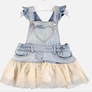 NWT Mayoral Denim Overall Tulle Dress